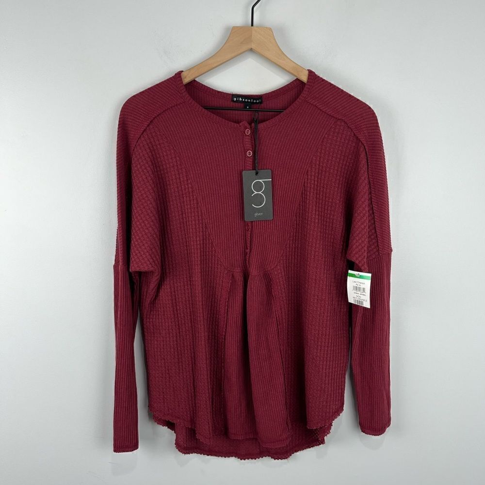 Gibsonlook Maroon Burgundy Waffle Knit Henley L/S Shirt S NWT